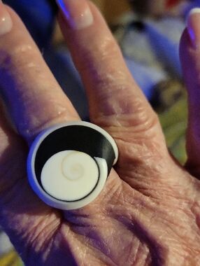 Hand-Painted Spiral Shell Drop Earrings in White and Black